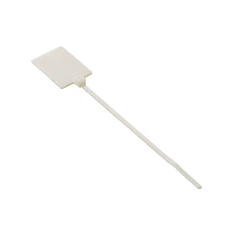 Panduit PLF1MA-M Flag Style Marker Ties are used to fasten and identify bundles at the same time. The curved tip is easy to pick up from flat surfaces and allows faster initial threading. Miniature cross section, 5.1" (130mm) length, .76 x 1.04" (19.1 x 26.4mm) marker write-on area. For indoor use, made of Nylon 6.6, are natural in color and come in packages of 1000. Can be used with Panduit permanent marker pens.