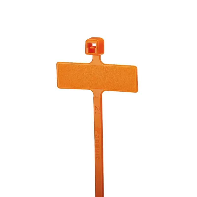 Pan-Ty marker tie, wrap, miniature cross section, 3.9 (99mm) length, .26 x .95 (6.6 x 24.1mm) marker write-on area, nylon 6.6, orange.