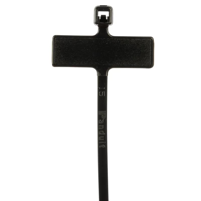 Pan-Ty marker tie, wrap, miniature cross section, 3.9 (99mm) length, .26 x .95 (6.6 x 24.1mm) marker write-on area, weather resistant nylon 6.6, black, bulk package.