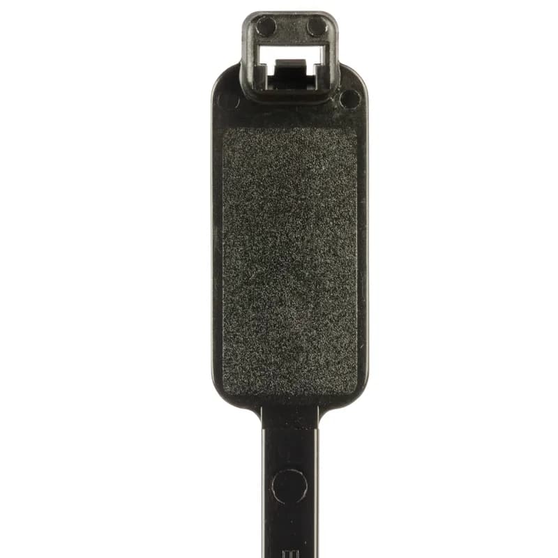 Pan-Ty marker tie, wrap, standard cross section, 7.4 (188mm) length, .44 x .87 (11.1 x 22.1mm) marker write-on area, weather resistant nylon 6.6, black, bulk package.