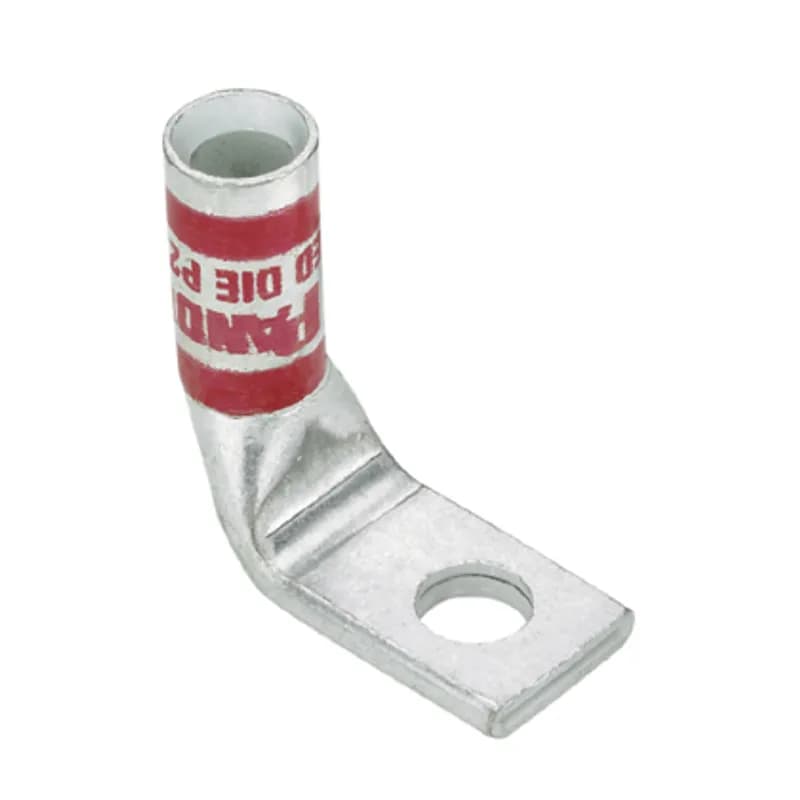 One-hole, standard barrel with window lug, #8 AWG wire, 90 angle tongue, 1/4 stud hole.