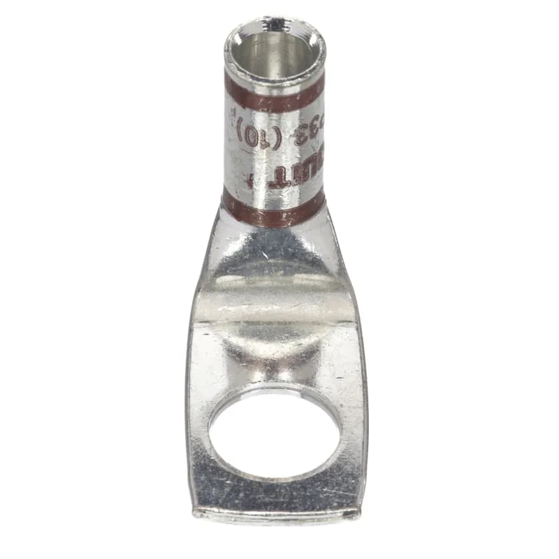 One-hole, standard barrel with window lug, #2 AWG wire, 90 angle tongue, 1/2 stud hole.