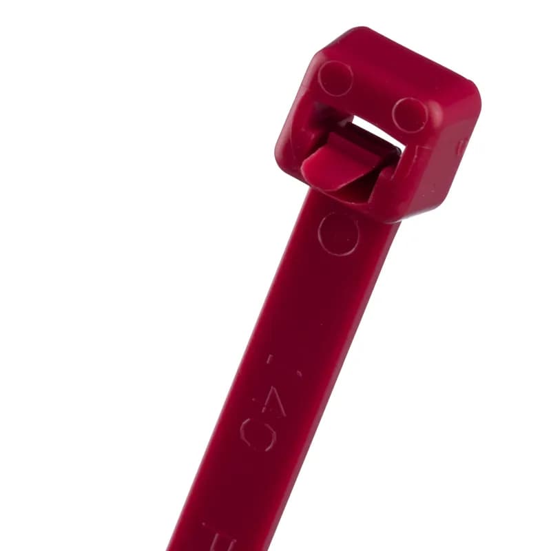 PRT2S-M2 releasable cable ties feature a quick-release tab that facilitates easy bundle release and/or re-fastening when changes are anticipated during development, servicing, or production. Standard cross section, 7.4" (188mm) long. For indoor use, they are made of red Nylon 6.6 and come in packages of 1000.