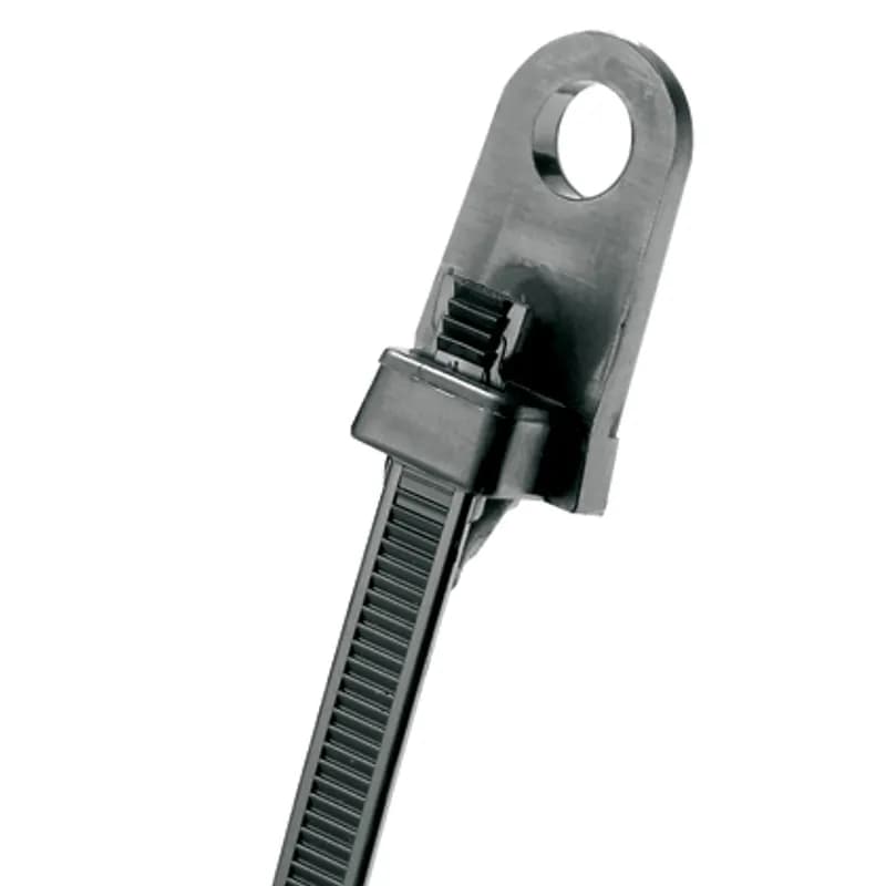 Sta-Strap clamp tie, standard cross section, #10 (M5) screw, 7.4 (187mm) length, weather resistant nylon 6.6, black.