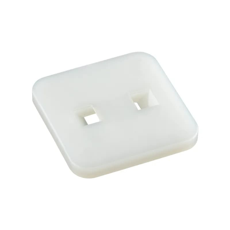 The low profile cable tie mount in natural is designed to keep cable bundles close to mounting surface where overhead space is limited. It is 1.22" long x 1.22" wide (30.1 x 30.1 mm) and is mounted with a user supplied adhesive. It is made of nylon 6.6, which increases mechanical strength, heat and wear resistance, and stiffness. It is used with miniature, intermediate, and standard cable ties. It is designed for indoor environments and comes in packages of 100.