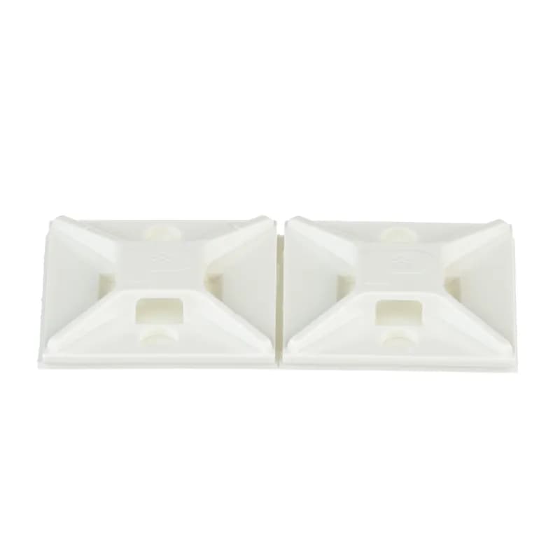 Panduit s ABM2S-A-C 4-way rubber-based adhesive backed cable tie mounts have been designed for fast installation and long-term performance and reliability. They are made of ABS plastic. These mounts can be used with miniature, intermediate, and standard cable ties and are intended for use in indoor environments. They are 1 x 1 (25.4mm x 25.4mm), supplied in strips of 2, are white in color and come in packages of 100.