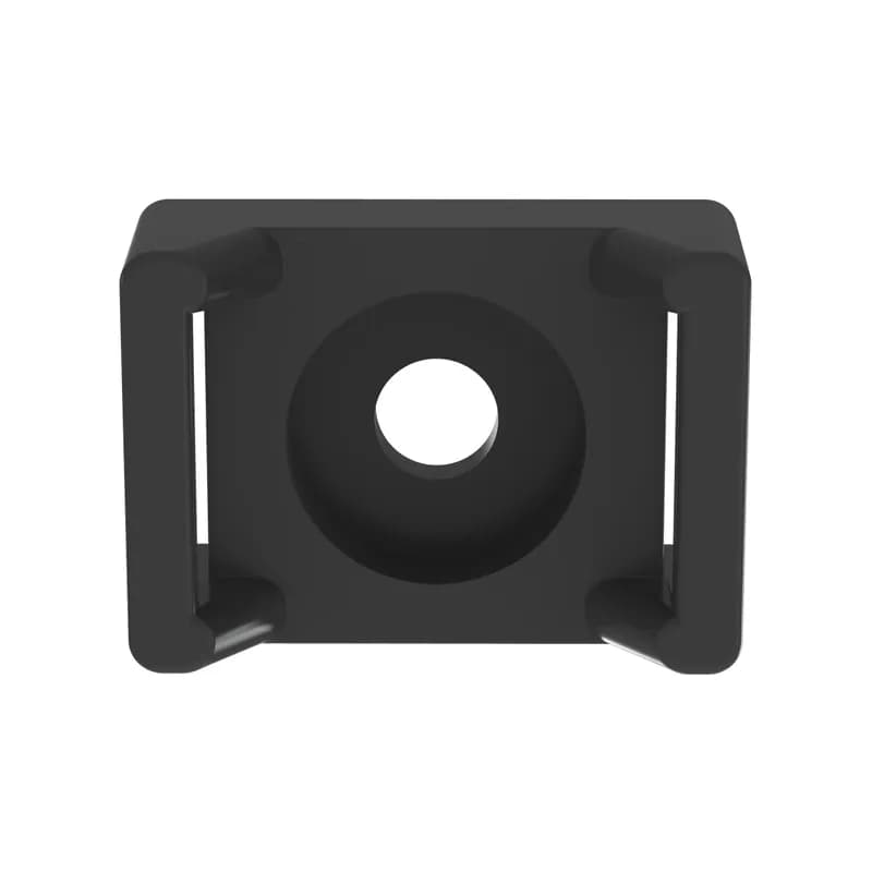 Panduit TM3S8-M100 Screw Applied Cable Tie Mounts offer a through hole in the mount in which a screw or rivet can be secured, this offers maximum stability for cable bundles. Install with a #8 (M4) screw. They are 0.61" (15.5 mm) wide and are suitable for miniature, intermediate and standard cross-section cable ties. Made of Weather Resistant Polypropylene, for outdoor use with high resistance to UV light, are black in color and come in packages of 1000.