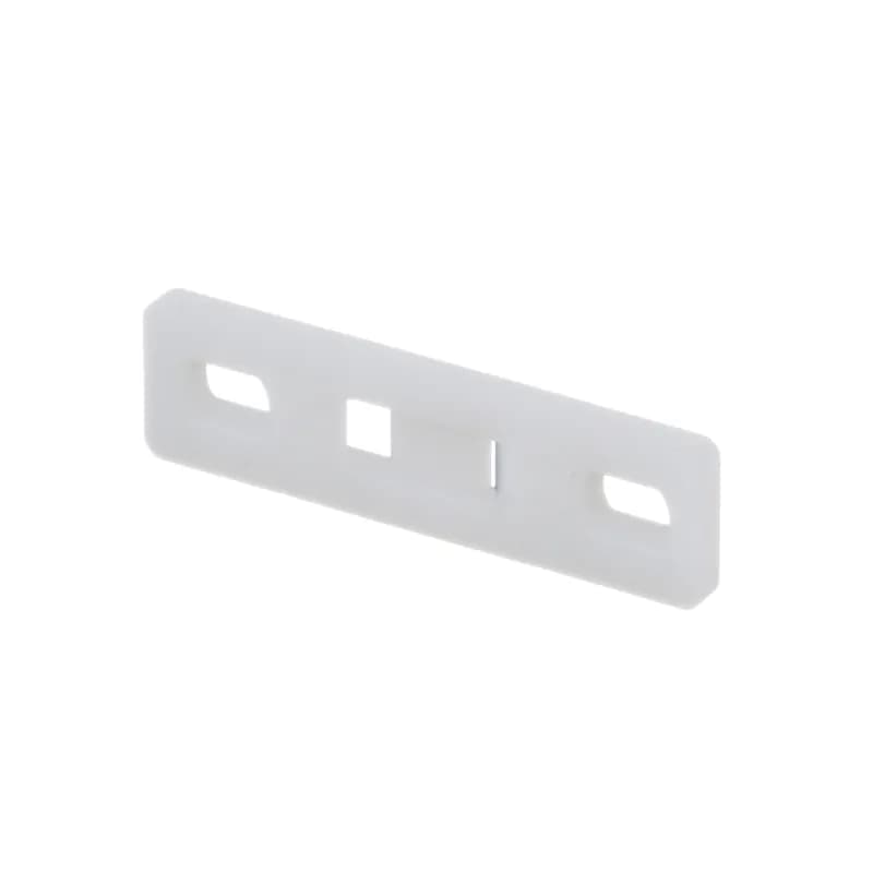 The multiple tie plate in natural color supports one bundle and is used with miniature, intermediate, and standard cable ties. It uses #10 (M5) screws and is made of nylon 6.6, which increases mechanical strength, heat and wear resistance, and stiffness. It is designed for indoor environments and comes in packages of 100.