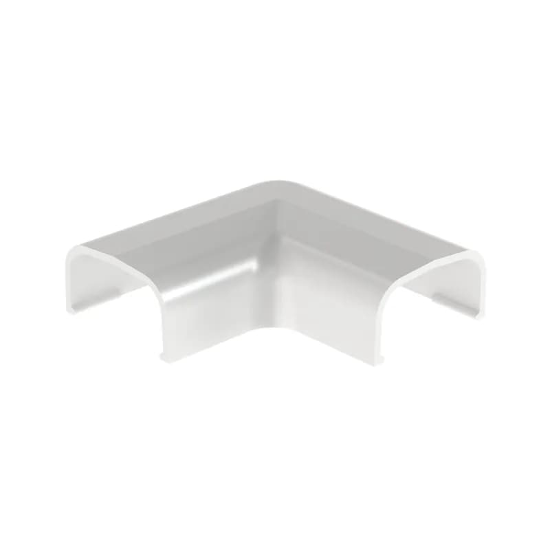 The right angle fitting is a one-piece Surface Raceway fitting designed to transition your raceway around a corner while maintaining a 1" bend radius. It is made to be used with the LD5 raceway, in applications up to 50 V. It is a snap-on installation and measures 2.5 in length. It is constructed with ABS plastic, meets TIA/EIA, and is White.