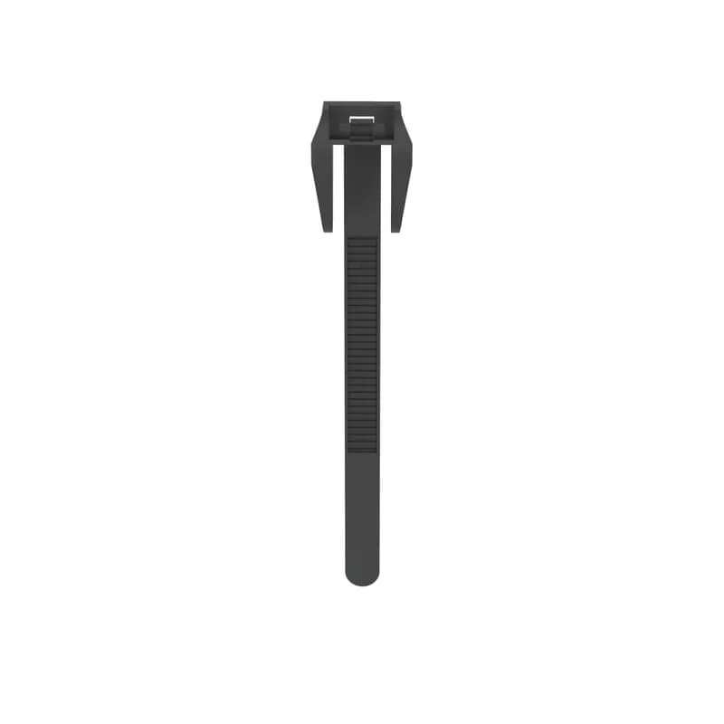 Panduit AST15-5-C100 Aerial Support Ties with integral 1/2 (12.7mm) spacer for support strands are designed to keep equipment and cable clear of pole hardware. These ties and spacers together reduce inventory costs and allows for faster installation. They are releasable and re-usable, and do not require install tools. Supports bundles up to 1.5 (38.1mm) in diameter and is for use in outdoor environments. Made of weather-resistant polypropylene, is black in color and comes in packages of 100.