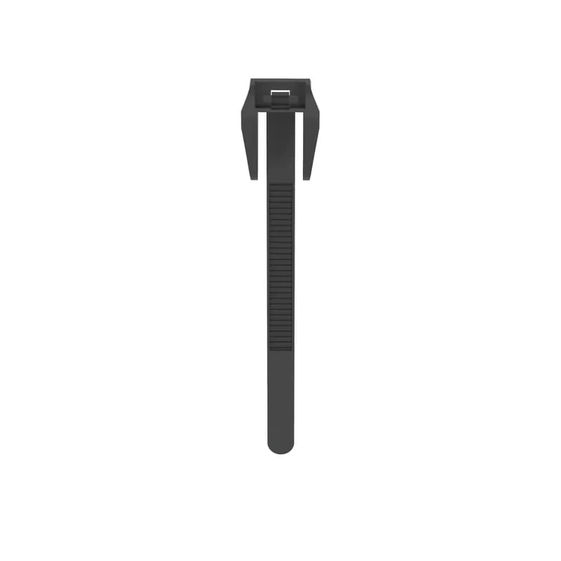 Panduit AST25-5-C100 Aerial Support Ties with integral 1/2 (12.7mm) spacer for support strands are designed to keep equipment and cable clear of pole hardware. These ties and spacers together reduce inventory costs and allows for faster installation. They are releasable and re-usable, and do not require install tools. Supports bundles up to 2.0 (50.8mm) in diameter and is for use in outdoor environments. Made of weather-resistant polypropylene, is black in color and comes in packages of 100.