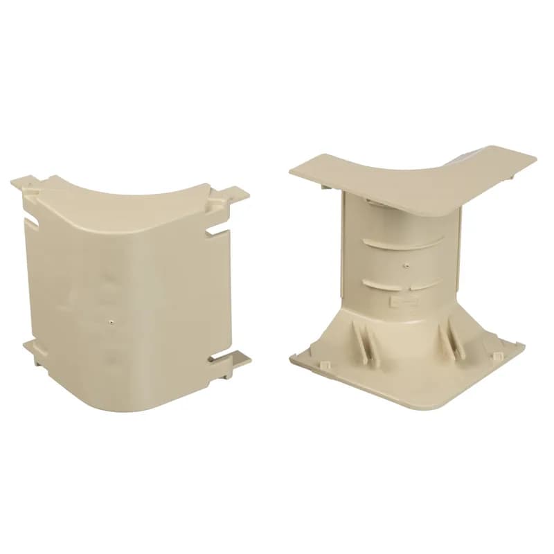 The inside corner fitting is used to join sections of T-70 raceway at inside corners while maintaining proper separation of data and power. It is Electric Ivory.