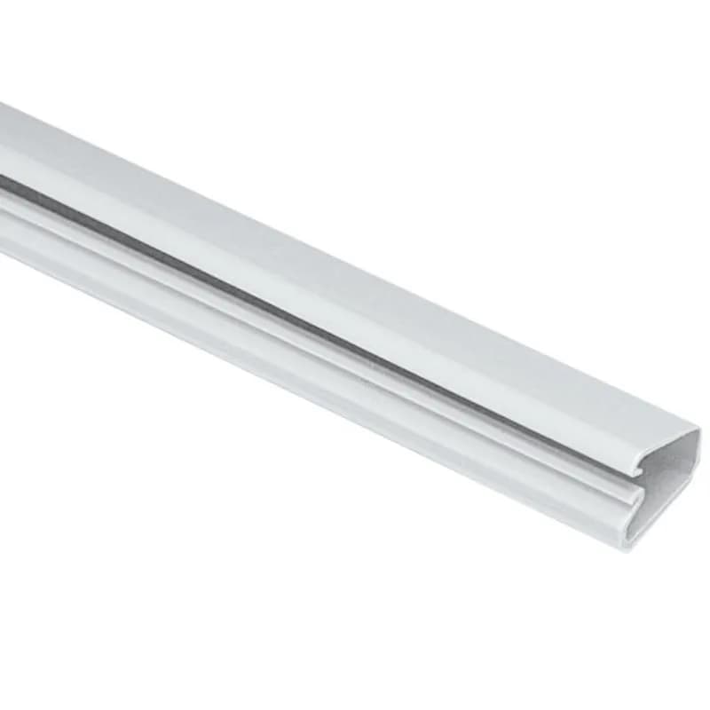 The LD3 Surface Raceway channel is a one-piece latching channel with integrated cover and is designed to route, protect, and conceal data, voice, and video cabling. It features a factory-applied adhesive backing for fast mounting. It is 10 feet in length and is 0.77 inches wide by 0.46 inches deep. It meets TIA/EIA, used in applications up to 50 V. It is constructed of rigid PVC and is Off White.