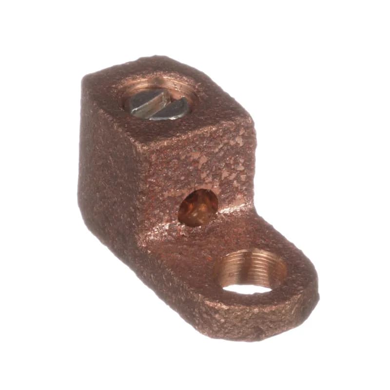 One-hole, copper, single barrel, straight tongue lug, #14 SOL - #4 STR, 1/4 (6.4mm) stud hole.