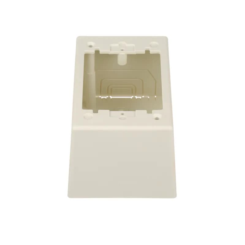 The power rated junction box is designed to be used with any Panduit Surface Raceway. It is compatible with standard NEMA single gang screw-on faceplates. It measures 5.19 inches L x 3.45 inches W x 2.75 inches H (131.9mm x 87.7mm x 69.8mm). It is made of ABS plastic and is Off White.