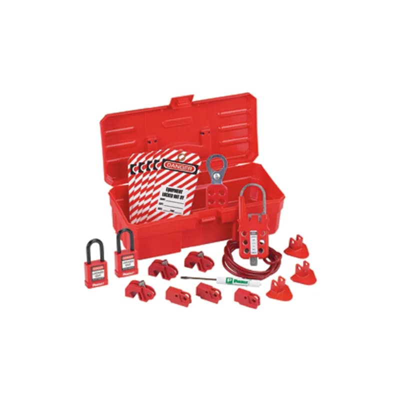 Panduit PSL-KT-CONA - The PSL-KT-CONA Contractor Lockout Kit contains a variety of lockout/tagout devices commonly used by electrical contractors. Kit includes: Screwdriver, PSL-KT carrying case - 5.0" x 3.5" x 11.0" (127 x 89 x 279mm), (6) PSL-8 red non-conductive padlocks, PSL-1A lockout hasp - 1.0" (25mm) jaw diameter, PSL-MLD multiple lockout device, (3) PSL-WS wall switch lockouts, (3) PSL-CBNT "No Tool" circuit breaker lockout device, (3) PSL-P plug lockouts, (15) PVT-98 "EQUIPMENT LOCKED OUT BY" safety tags.