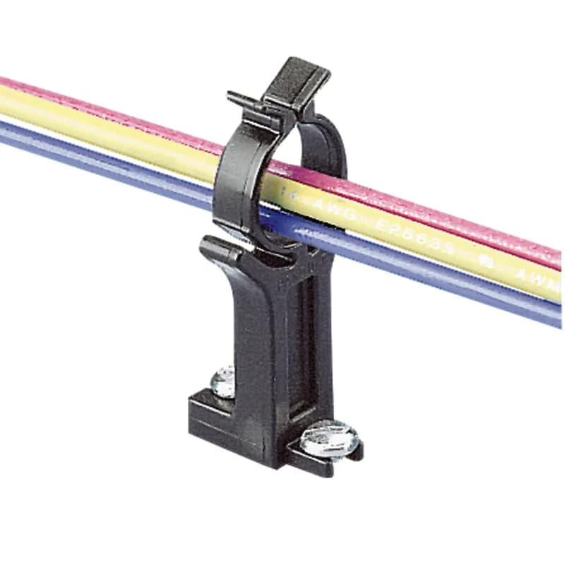 Bundle retainer, 1/4" screw (M6), .2" (50.8mm) bundle, .1.59" (40.4mm) standoff height, glass filled nylon 6.6, black.