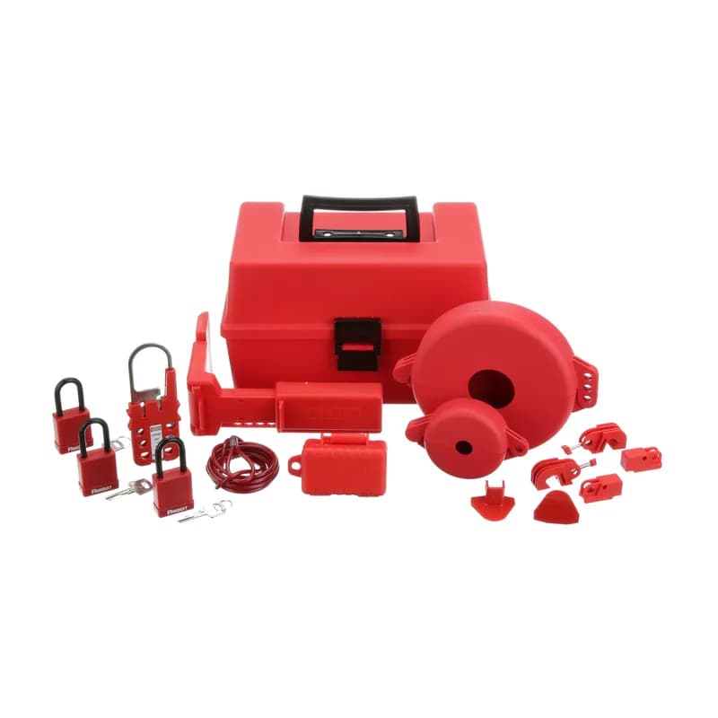 Panduit PSL-KT-MROA - The PSL-KT-MROA MRO Lockout Kit includes: Screwdriver, PSL-BX carrying case - 6.5" x 5.0" x 14.5" (165 x 127 x 368mm), (3) PSL-8 non-conductive padlocks, PSL-MLD multiple lockout device, (2) PSL-WS wall switch lockouts, (2) PSL-CBNT circuit breaker lockout device, (2) PSL-P plug lockouts, PSL-V6A gate valve lockout - 6.5" (165mm), PSL-V2A gate valve lockout - 2.5" (64mm), PSL-BV2 ball valve lockout - 3.0" (76mm), PSL-CL110 110V plug lockout, (10) PVT-44 "DO NOT OPERATE" maintenance tags.