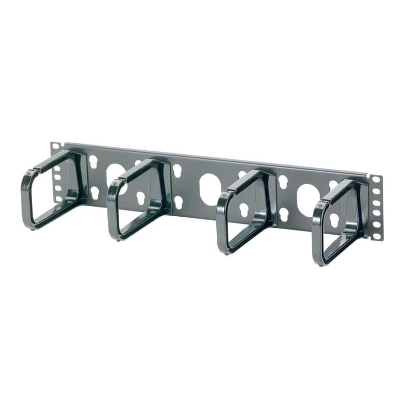 The Open-Access Horizontal D-Ring Cable Manager provides open and efficient access to power, coaxial and communications cables and switch ports. Made of a steel frame with modular plastic snap-in D-rings, the cable manager is lightweight and durable, and but flexible enough to endure seamless moves, adds, and changes. It is compatible with any standard EIA 19 inch (483mm) rack or cabinet. The manager is 2 RU and has 5 in. deep D-rings on the front only. The cable manager is black.