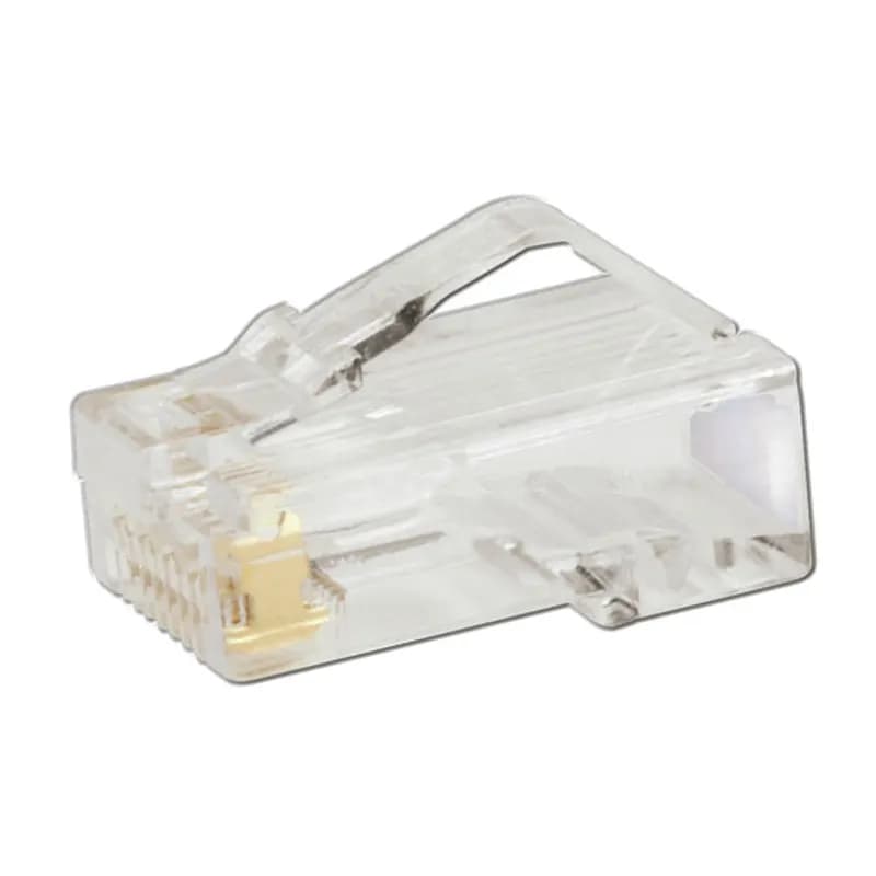 The Cat 5e modular plug terminates 4-pair, 24-26 AWG, 100 ohm, solid or stranded, unshielded twisted pair cable with maximum conductor insulation diameter of 0.040 inches (1.02mm). The modular plug has a robust construction that is rated to 2500 mating cycles. The patented tangle-free latch prevents snags and provides easy release. Simplified termination method shall require no load bar. Guide ramp shall facilitate easy conductor insertion and termination. This includes 1,000 per package.