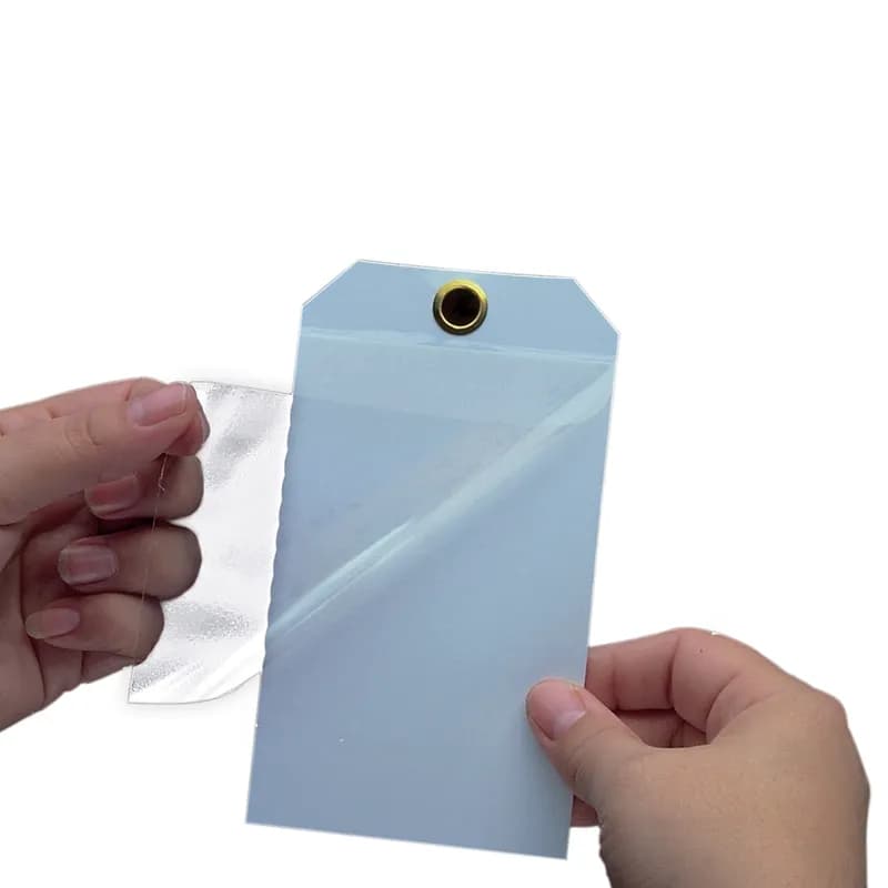 The PST-4 Self-Laminating Identification Tag (front lamination only) is constructed of semi-rigid vinyl with polyester. Cut out paper to fit and insert into the self-laminating carrier - allows tags to be resistant to mild chemicals and acids. The sturdy brass grommet provides extra durability. Recommended for indoor use. 3.5" x 5.75" (88.9 mm x 146 mm). Color White. 25 tags package quantity