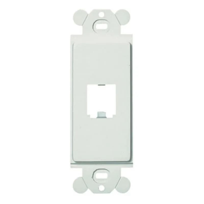 The Mini-Com rectangular adapter accepts one Mini-Com module. The adapter mounts behind standard GFCI faceplates and is white.