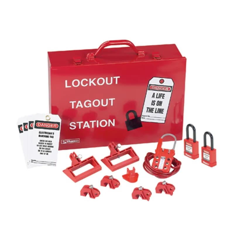 Panduit PSL-KT-PWR - Power and Panel Distribution Lockout Kit: (1) Screwdriver(1) PSL-STATION metal wall mount cabinet(2) PSL-8 red non-conductive padlocks(1) PSL-MLD multiple lockout device(2) PSL-CBNT "No Tool" circuit breaker lockout device(2) PSL-CBILNT circuit breaker device for Square D I-LINE/Federal Pacific (FPE) circuit breakers (2) PSL-CBL large handle circuit breaker lockout devices(1) PSL-P plug lockout(25) PVT-23-Q "DO NOT OPERATE ELECTRICIANS AT WORK" tags