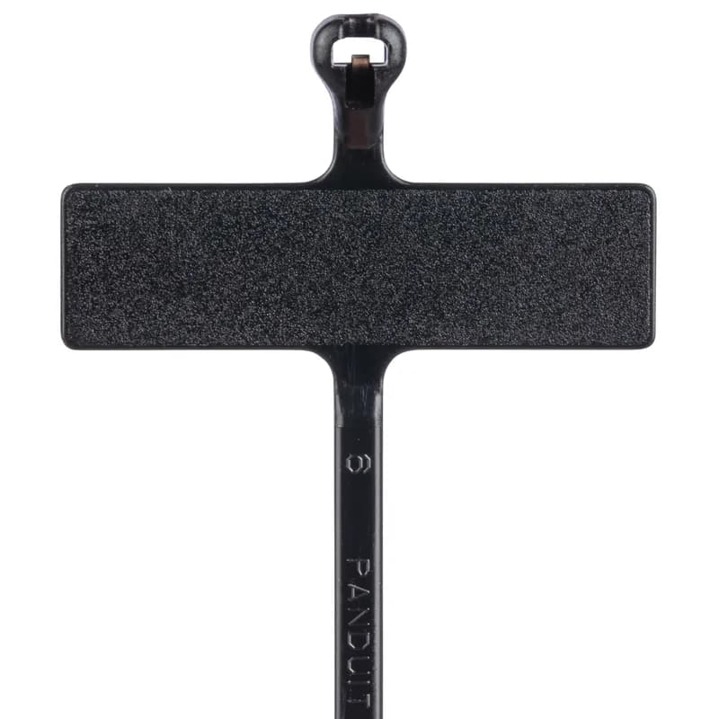 Dome-Top Barb Ty marker tie, wrap, miniature cross section, 4.2 (107mm) length, .29 x 1.09 (7.4 x 27.7mm) marker write-on area, weather resistant nylon 6.6, black.