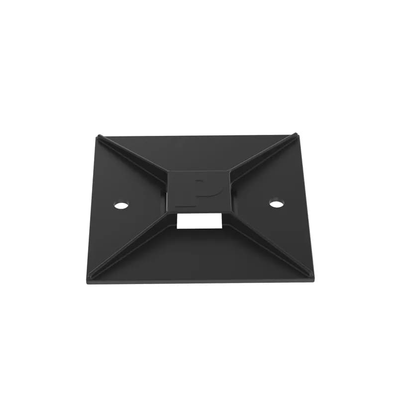 Panduit s ABM3H-A-L20 4-way rubber-based adhesive backed cable tie mounts have been designed for fast installation and long-term performance and reliability. They are made of Nylon 6.6 and can be used with miniature, intermediate, standard, light-heavy, heavy, and hook and loop mount cable ties. These mounts are designed for indoor environments. They are 1.5" x 1.5" (38.1mm x 38.1mm), supplied in strips of 2, are black in color and come in packages of 50.