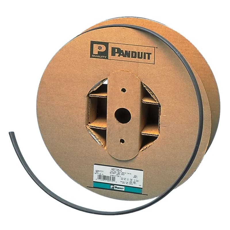 Thin wall VW-1 heat shrink on 100 foot reel, .05" (1.2mm) diameter, black cross-linked polyolefin.