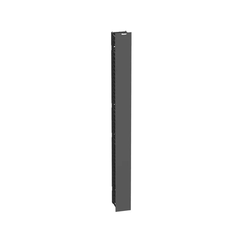 The NetRunner Vertical Cable Manager is a single-sided cable manager that provides a cost-effective solution to organize, manage, and protect network cabling in telecommunication rooms and data centers. Cable management fingers simplify cable routing during installation and maintenance. The bend radius control helps protect cables from kinks and snags, ensuring system performance and reliability. The Manager is 45 RU, 6.7 inches wide x 7.6 inches deep, includes dual-hinging covers, is black.