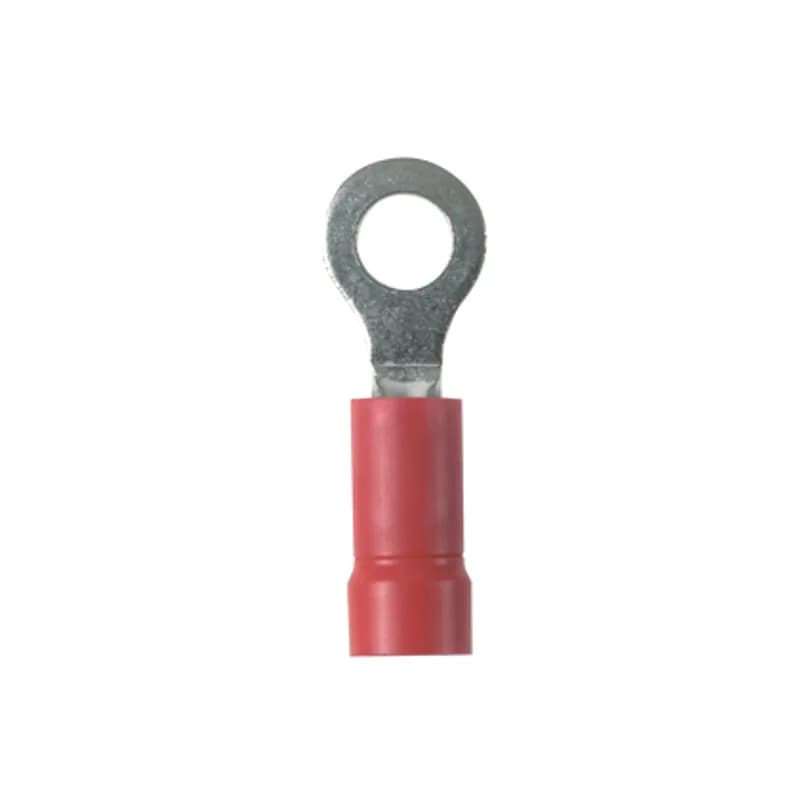 Ring Terminal, 22 18 AWG, #8 stud size, vinyl insulated, funnel entry, bulk package.