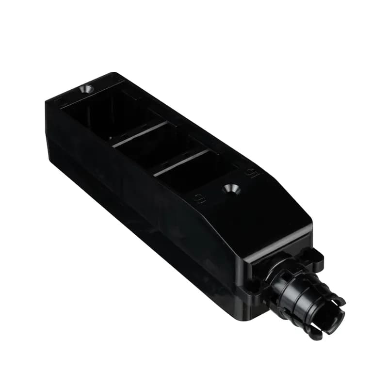 The Mini-Com MuTOA outlet box accepts up to six Mini-Com modules when installing three 1/2 size Mini-Com inserts (sold separately). Cable entry opening: 0.695 (17.7mm) to 0.825 (21.0mm) Dia. Black.
