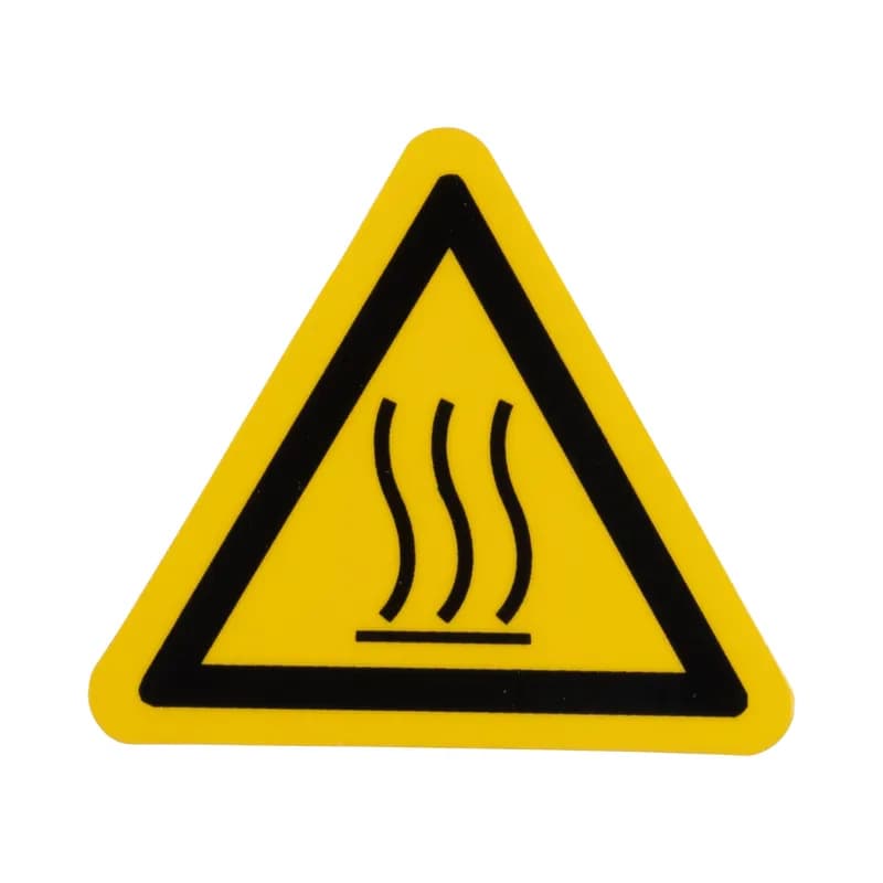 WL35Y ISO Hot Surface Labels are adhesive backed and triangular shaped. They are 2.0 (50.8mm) triangle width, for indoor/outdoor use. Made of vinyl, are yellow and black in color and come in packages of 50.