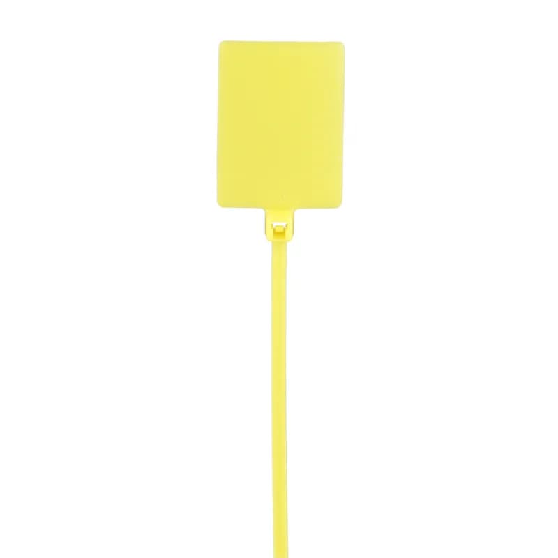 Panduit PLF1MA-M4Y Flag Style Marker Ties are used to fasten and identify bundles at the same time. s. The curved tip is easy to pick up from flat surfaces and allows faster initial threading. Miniature cross section, 5.1" (130mm) length, .76 x 1.04" (19.1 x 26.4mm) marker write-on area. For indoor use, made of Nylon 6.6, are yellow in color and come in packages of 1000. Can be used with Panduit permanent marker pen