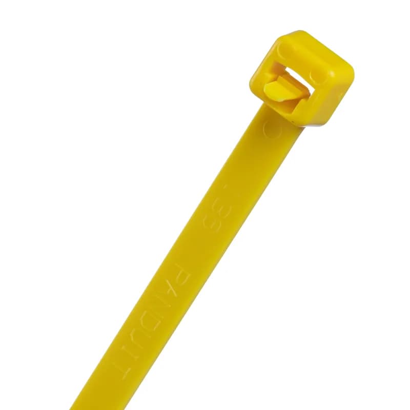 PRT4S-M releasable cable ties feature a quick-release tab that facilitates easy bundle release and/or re-fastening when changes are anticipated during development, servicing, or production. Standard cross section, 14.5 (368mm) long. For indoor use, they are made of yellow Nylon 6.6, and come in packages of 1000.