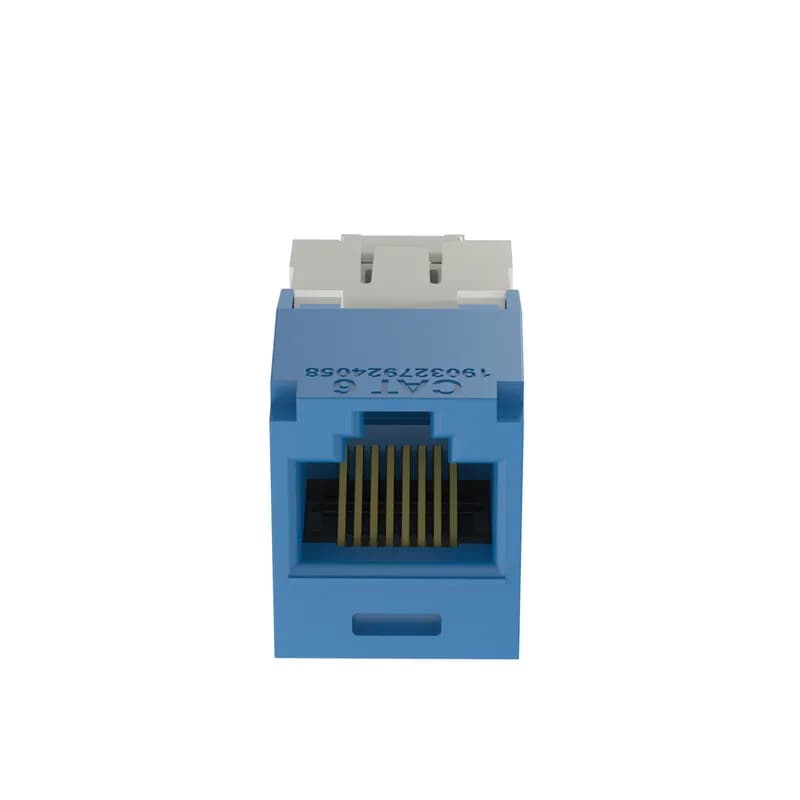 The Mini-Com Cat 6 UTP RJ45 TG Jack Module is designed to terminate 4-pair, 22-26 AWG twisted pair cable. Each module is 100% factory tested to exceed industry standard performance requirements. TG style termination eliminates the need for a termination tool. Each jack is individually serialized for traceability and is compatible with Mini-Com Modular Patch Panels and Faceplates. The jack module is blue.