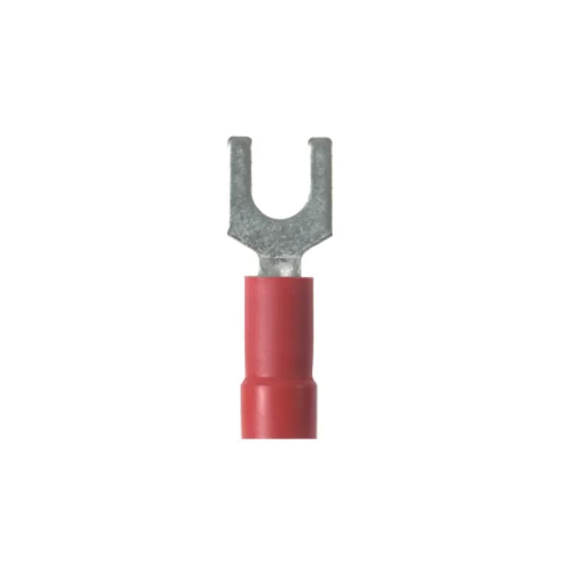Panduit PV18-10FN-CY - Fork Terminal, vinyl insulated, funnel entry, 22- 16 AWG, #10 stud size, narrow tongue, standard package.