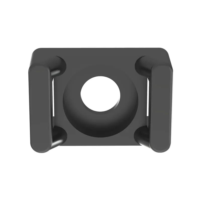 The Panduit SGTM3S10-C0 Super Grip Screw Applied Cable Tie Mounts have a unique cradle design that provides maximum stability and a low profile design that keeps bundles close to the mounting surface. Designed for use in outdoor environments and with miniature, through light-heavy cable ties. They are 0.91 x 0.61 x 0.43 (23.1 x 15.4 x 11.0 mm) in size and require a #10 (M5) screw for application. Made of Weather Resistant Nylon 6.6, are black in color and come in packages of 100.