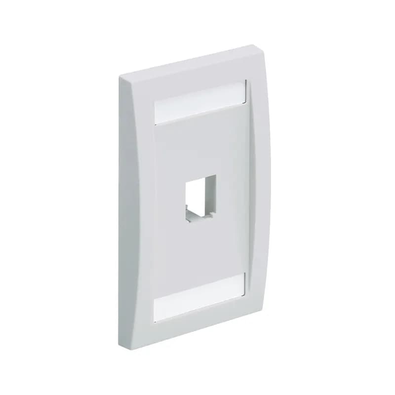 The Mini-Com Executive Series Faceplate accepts one Mini-Com Module. The faceplate is single gang and mounts to a NEMA standard single gang opening. The faceplate includes a raised rail design on the outer edge of the frame, has a label pocket for easy identification, and is black.
