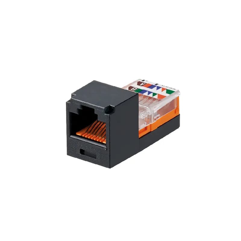 The Mini-Com Cat 5e UTP RJ45 Leadframe Jack Module is designed to terminate 4-pair, 22-24 AWG twisted pair cable. Each module is 100% factory tested for continuity. Contacts are plated with 50 microinches of gold for superior performance. Jack modules are compatible with Mini-Com Modular Patch Panels and Faceplates. The jack module is black.