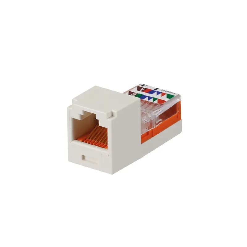 The Mini-Com Cat 5e UTP RJ45 Leadframe Jack Module is designed to terminate 4-pair, 22-24 AWG twisted pair cable. Each module is 100% factory tested for continuity. Contacts are plated with 50 microinches of gold for superior performance. Jack modules are compatible with Mini-Com Modular Patch Panels and Faceplates. The jack module is off white.