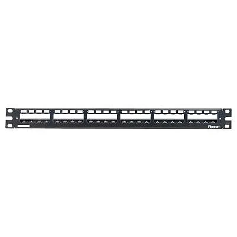 The Mini-Com All Metal Shielded Patch Panel accepts up to 24 Mini-Com Shielded Jack Modules in 1 RU. The panel has a flat design made of stainless steel construction and mounts to 19 inch and 23 inch racks and cabinets. It includes a built-in strain relief bar and grounding lugs. The panel has white write-on areas, can be identified with adhesive labels, and is black.