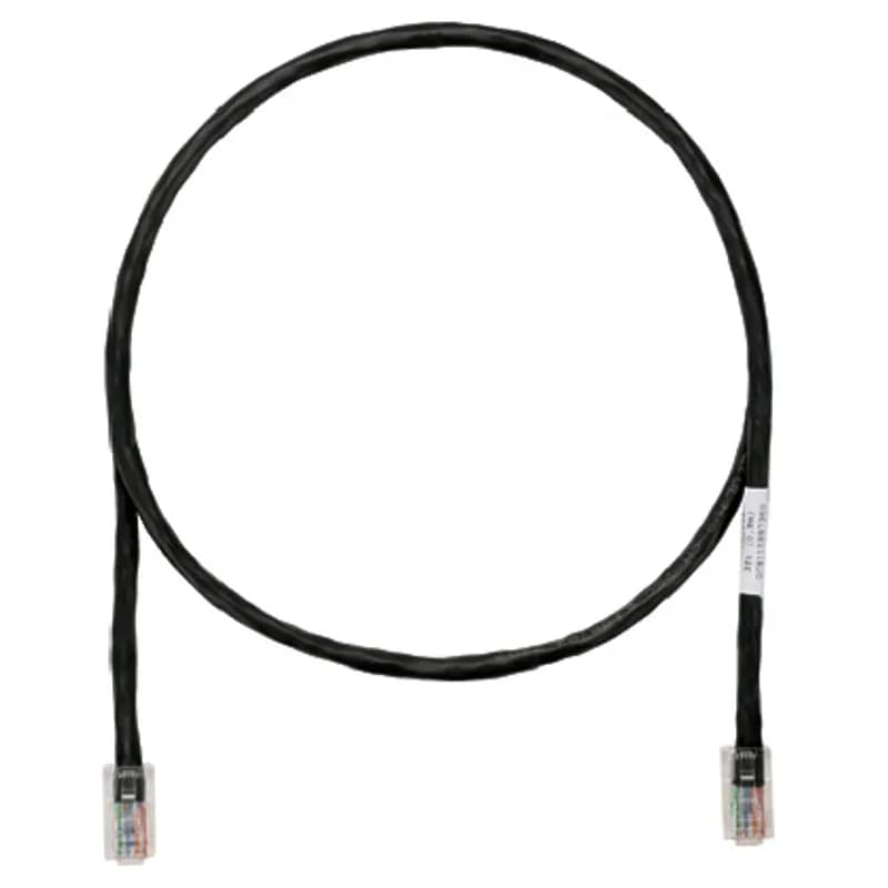 The TX5e Cat 5e UTP Patch Cord is a 8-Foot, Black cord constructed of 24 AWG, unshielded, twisted pair, stranded, CM cable with Pan-Plug modular plugs. Its tangle-free latch prevents snags and ensures a fast release, streamlining moves, adds, and changes. Enabled with RapidID, the product has pre-installed barcodes for simple port mapping using RapidID software.