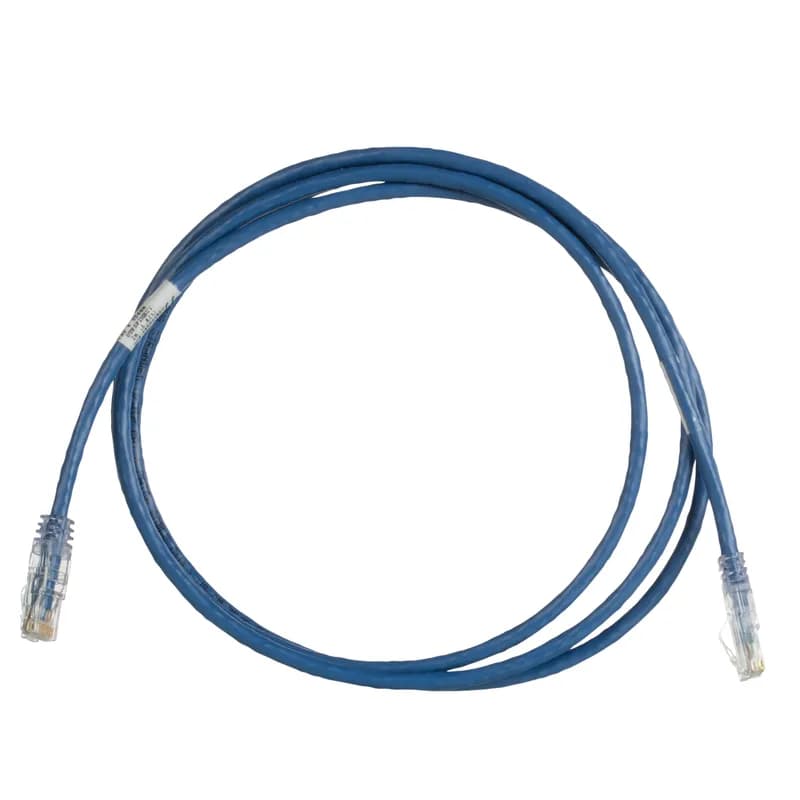 The TX6 PLUS Cat 6 UTP Patch Cord is a 2-Meter, Blue cord constructed of 24 AWG, unshielded, twisted pair, stranded, CM cable with high-performance modular plugs. Its tangle-free latch prevents snags and ensures a fast release, streamlining moves, adds, and changes. The slender strain relief boot provides easy access in high-density applications. Enabled with RapidID, the product has pre-installed barcodes for simple port mapping using RapidID software.