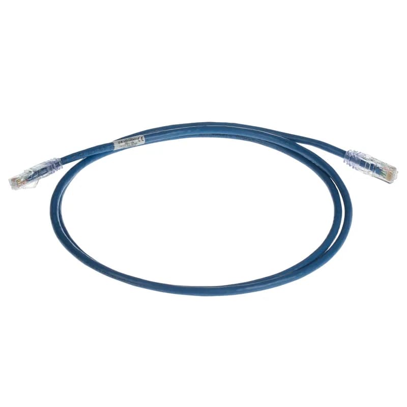 The TX6 PLUS Cat 6 UTP Patch Cord is a 5-Foot, Blue cord constructed of 24 AWG, unshielded, twisted pair, stranded, CM cable with high-performance modular plugs. Its tangle-free latch prevents snags and ensures a fast release, streamlining moves, adds, and changes. The slender strain relief boot provides easy access in high-density applications. Enabled with RapidID, the product has pre-installed barcodes for simple port mapping using RapidID software.