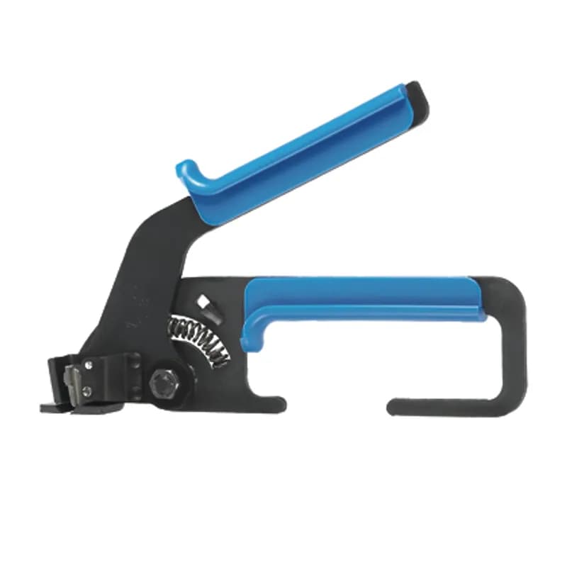 The cable tie tool in blue (handles) installs light-heavy, heavy, and extra-heavy cross-section cable ties. It features durable all-steel construction with comfortable rubber handles. Weighing 9 oz. (256g), it is sold individually.