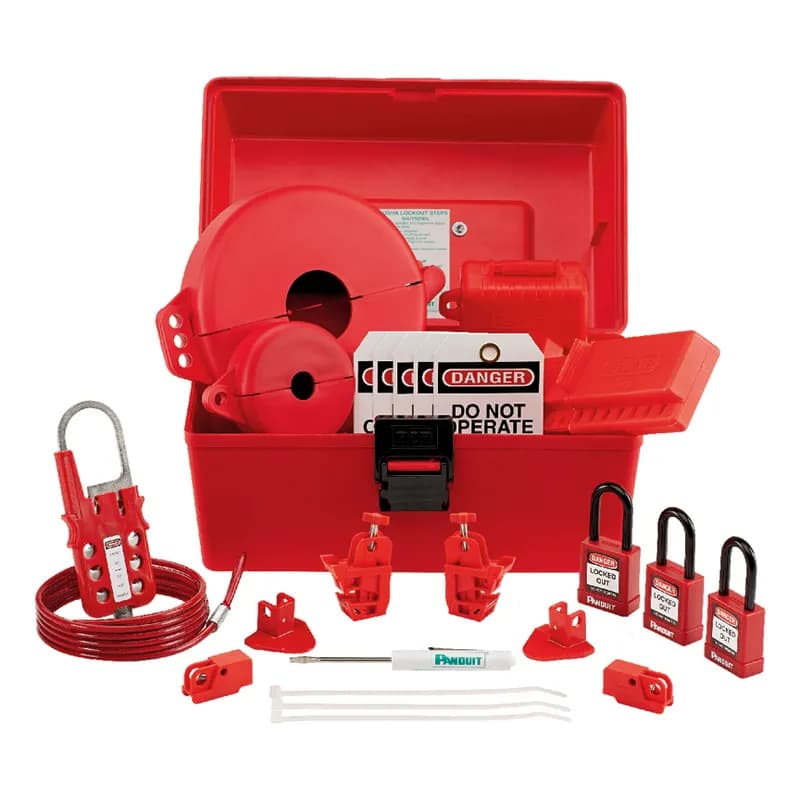 Panduit PSL-KT-MROAP - MRO Lockout Kit: (1) Screwdriver(1) PSL-BX carrying case - 6.5" x 5.0" x 14.5" (165mm x 127mm x 368mm)(3) PSL-8 red non-conductive padlocks (1) PSL-MLD multiple lockout device (2) PSL-WS wall switch lockouts (2) PSL-PCBNT PowerLOK circuit breaker lockout device (2) PSL-P plug lockouts (1) PSL-V6A gate valve lockout - 6.5" (165mm)(1) PSL-V2A gate valve lockout - 2.5" (64mm)(1) PSL-BV2 ball valve lockout - 3.0" (76mm)(1) PSL-CL110 110V plug lockout(10) PVT-44 "DO NOT OPERATE" maintenance tags