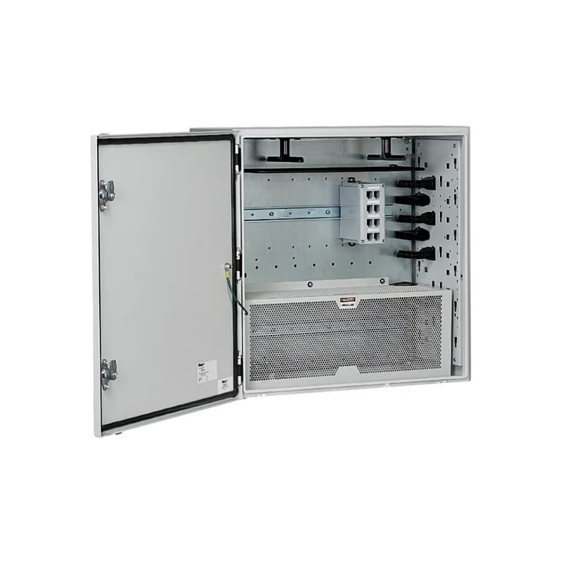 Pre-Configured Network Zone System, 24" x 24" 316 stainless steel enclosure, for one industrial switch, includes (8) Cat 6 UTP copper patch cords and jacks, (2) MM LC fiber patch cords with (6) LC adapters, backplane and cable management.