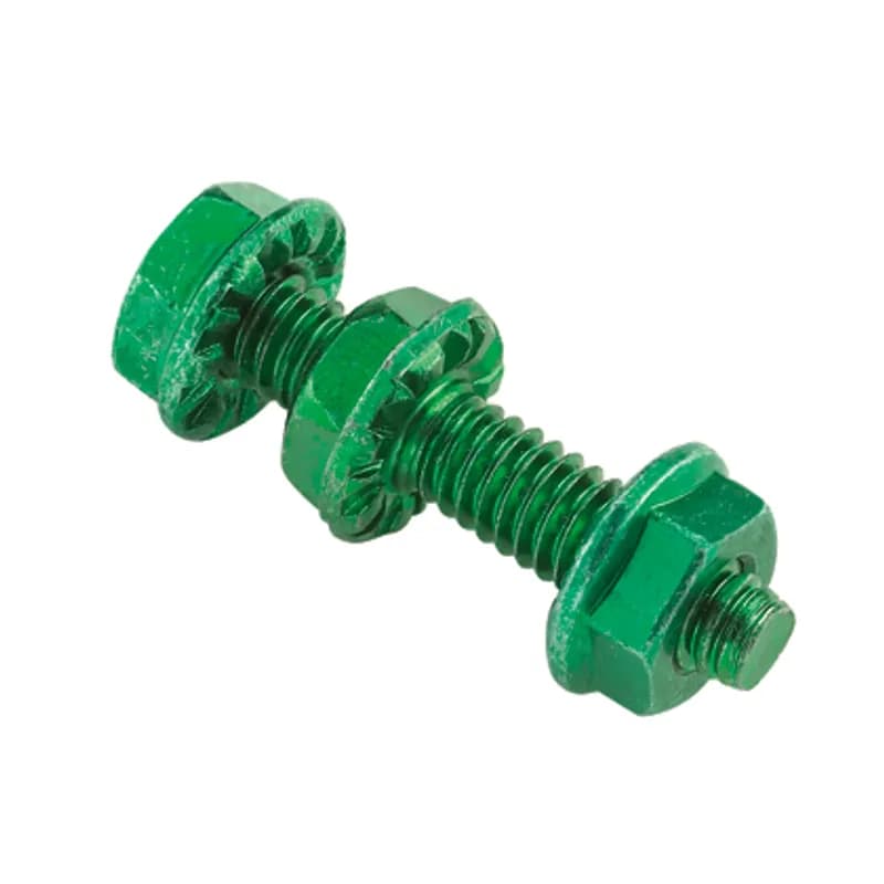 The TRBSK Bonding Stud Kit incorporates piercing serrations to create a bond point between the rack or cabinet and painted patch panels, mounted equipment, servers, busbars, and jumpers. The thread-forming provides a bond to the rack or cabinet by removing paint from holes and minimizing metal shavings and the green color-coding to indicate bonding application.